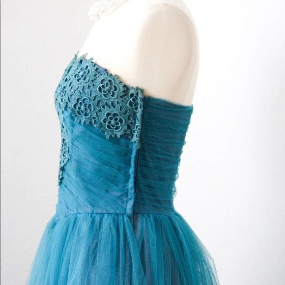 Vintage 1950s - Mermaid Teal Strapless Gown w/ Matching Cropped Bolero Jacket - Picture 3 of 7